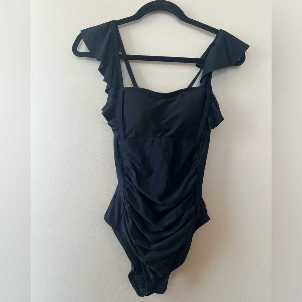 CHARMO 1 piece swimsuit women’s M ruffle strap cut out‎ back neutral beach new